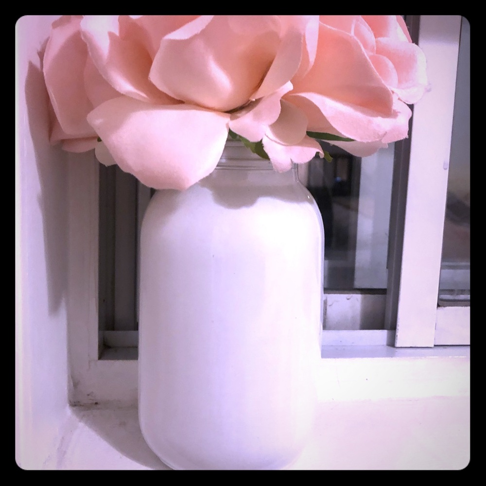 White Masson Jar with cute pink flowers